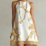 Héloïse | White Mini Lace Dress with Golden Patterns