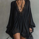 Cassandre | Mini Dress in Black Chiffon with Lace Collar