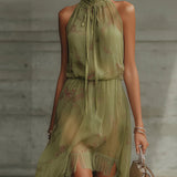 Sylvie | Green Floral Chiffon Mini Dress, High Waist