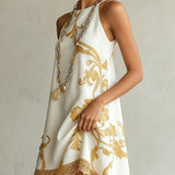 Héloïse | White Mini Lace Dress with Golden Patterns