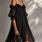 Léonie | Mini Black Dress, Off-Shoulder, Lace Trim