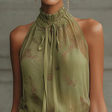 Sylvie | Green Floral Chiffon Mini Dress, High Waist