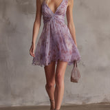 Violet | Mini Dress in Floral Striped Chiffon Retro