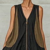 Inès | Mini Tulip Dress with Front Zip in Colourblock