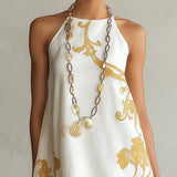 Héloïse | White Mini Lace Dress with Golden Patterns