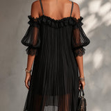 Léonie | Mini Black Dress, Off-Shoulder, Lace Trim
