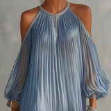Bleuette | Mini Ruffled Blue Dress, Off-Shoulder, Lace Hem