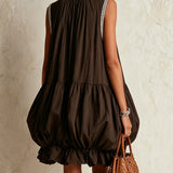 Colette | Brown Sleeveless Mini Dress with Puff Hem