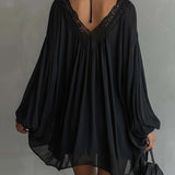 Cassandre | Mini Dress in Black Chiffon with Lace Collar