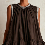 Colette | Brown Sleeveless Mini Dress with Puff Hem
