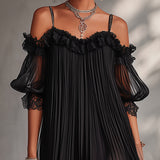 Léonie | Mini Black Dress, Off-Shoulder, Lace Trim