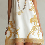 Héloïse | White Mini Lace Dress with Golden Patterns