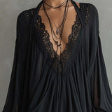 Cassandre | Mini Dress in Black Chiffon with Lace Collar