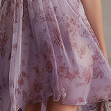 Violet | Mini Dress in Floral Striped Chiffon Retro