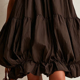 Colette | Brown Sleeveless Mini Dress with Puff Hem