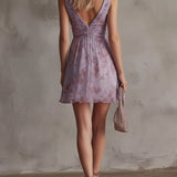 Violet | Mini Dress in Floral Striped Chiffon Retro