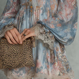 Romane | Mini Dress in Ruched Chiffon with Off-Shoulder and Romantic Flowers