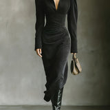 OFELIA | ELEGANT V-NECK LONG SLEEVE MAXI DRESS