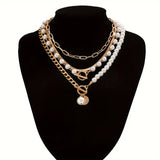 Layered Necklace Set with Modern Pearls