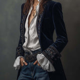 Erica | Long Vintage Velvet Jacket with Embroidery