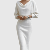 ISMÉRIA | WHITE DRAPED BATWING MIDI DRESS