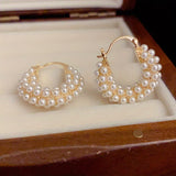 Hoop Earrings with Layered Pearls