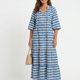 Elodie | Diamond Print Tiered Midi Dress