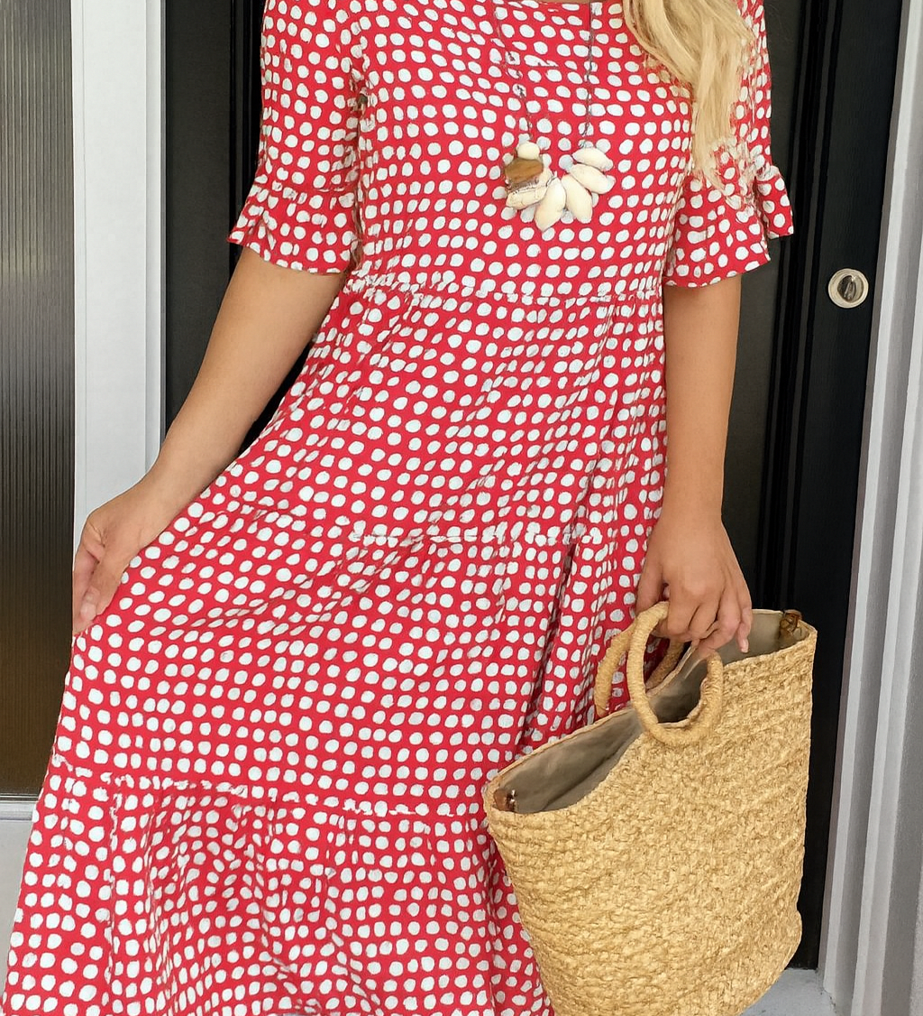 ELEGANT MIDI DRESS WITH SHORT SLEEVES FOR WOMEN