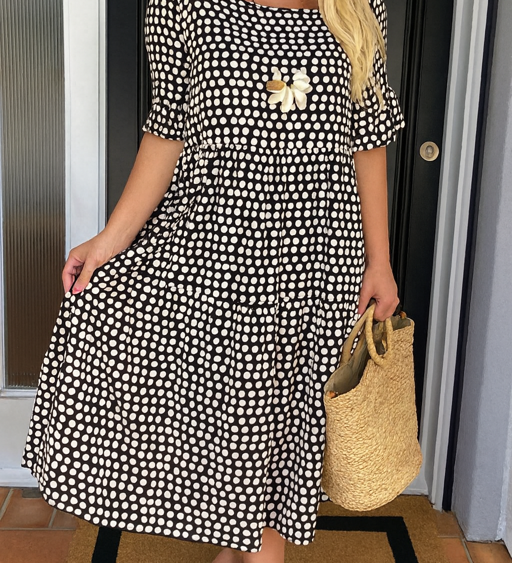 ELEGANT MIDI DRESS WITH SHORT SLEEVES FOR WOMEN