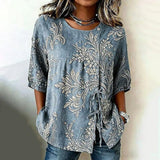 Vintage Leaf Print Blouse