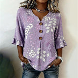 Vintage Leaf Print Blouse