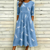 Casual Dress with Dragonfly Print