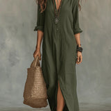 Alessia | Soft Black Maxi Dress with Buttons