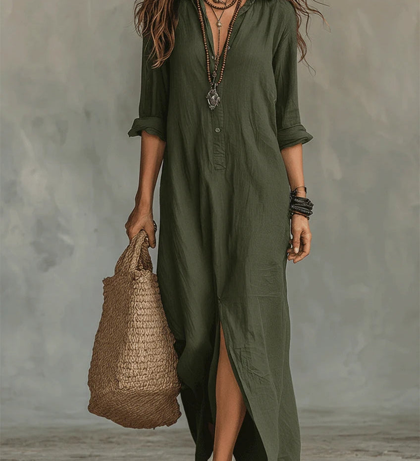 Alessia | Soft Black Maxi Dress with Buttons