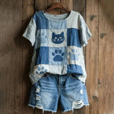 Vintage Cat Print T-Shirt
