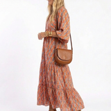 Amara | Geometric Print V Neck Tiered Midi Dress