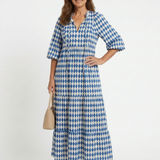 Elodie | Diamond Print Tiered Midi Dress