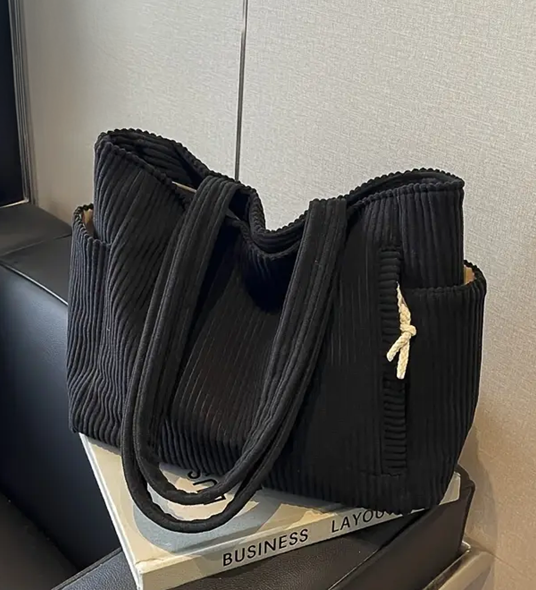 SYLVA | RIBBED TOTE BAG WITH CORD DETAIL
