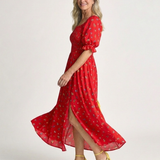 Delphine | Square Neck Floral Puff Sleeve Midi Dress