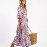 Mireya | Geometric Print Long Sleeve Tiered Midi Dress