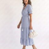 Dakota | Short Sleeve Striped Tiered Midi Dress