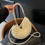 Orsola | Woven Tote Bag with Chain Strap - Black
