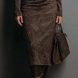 SELWYNNE | HIGH-NECK SUEDE MAXI DRESS