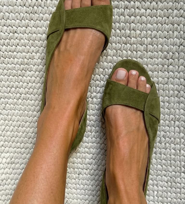 Camilla | Low Suede Sandals with Open Toe and Back Strap