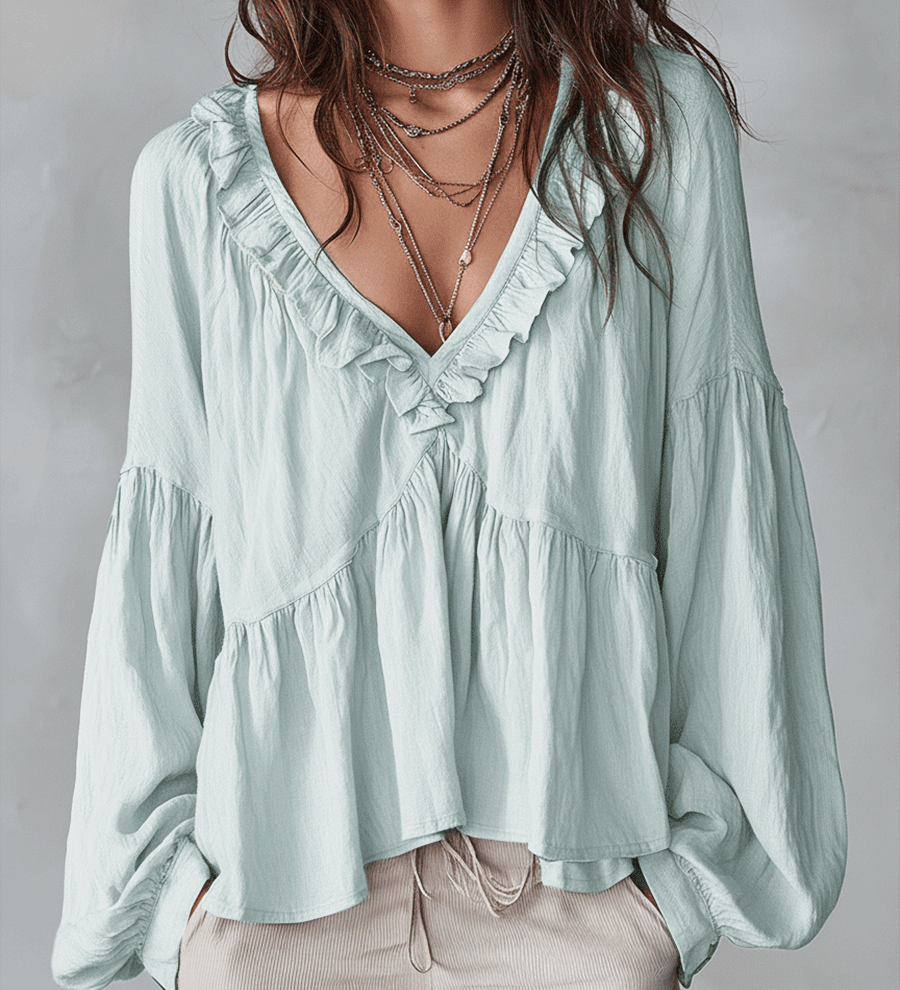 Airy Vintage-Inspired Ruffle Bohemian Blouse