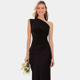 ALEIDA | ONE-SHOULDER SATIN MAXI DRESS