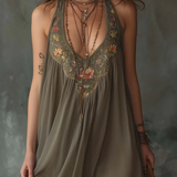 Colette | Grey Long Mini Dress, Floral Print