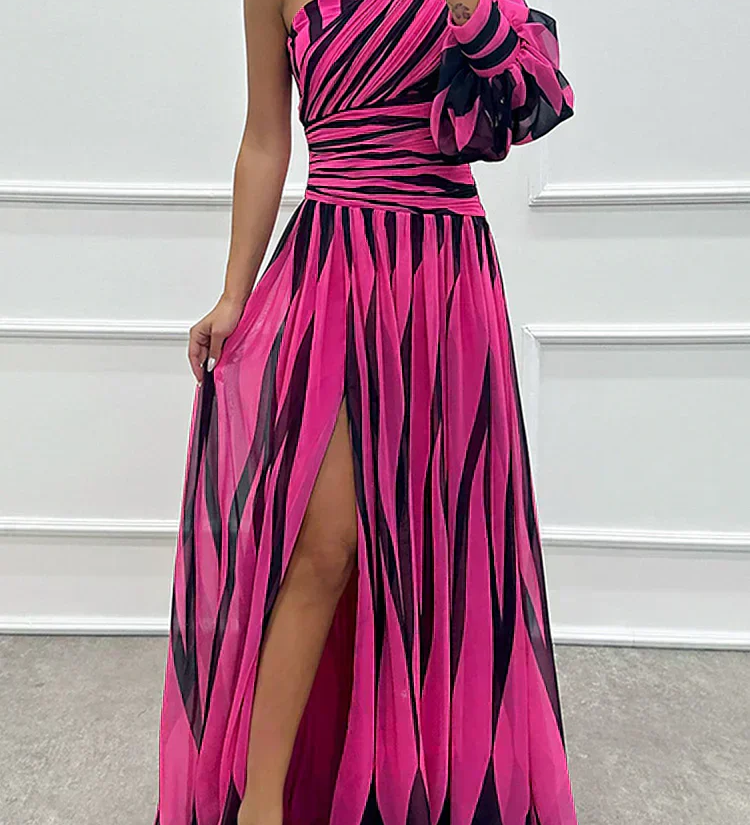 AURORA | ELEGANT STRIPED DRESS WITH ONE SHOULDER