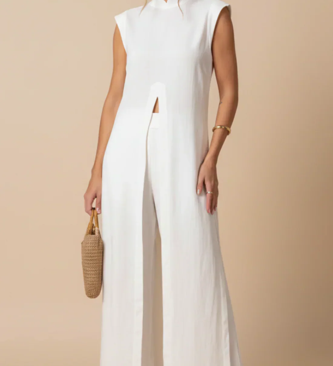 Benigna™ | White Ruffled Tunic and Trousers Set