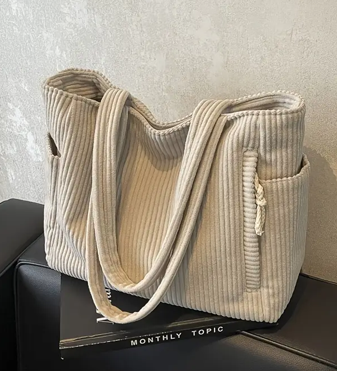 SYLVA | RIBBED TOTE BAG WITH CORD DETAIL